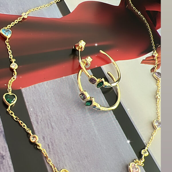 Renkli taşlı ithal gold kalp kolye